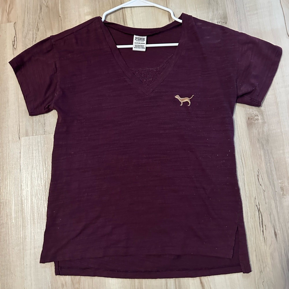 Vs pink blinged out maroon t shirt, rare beautiful shirt, Sz XS Oversized fit!